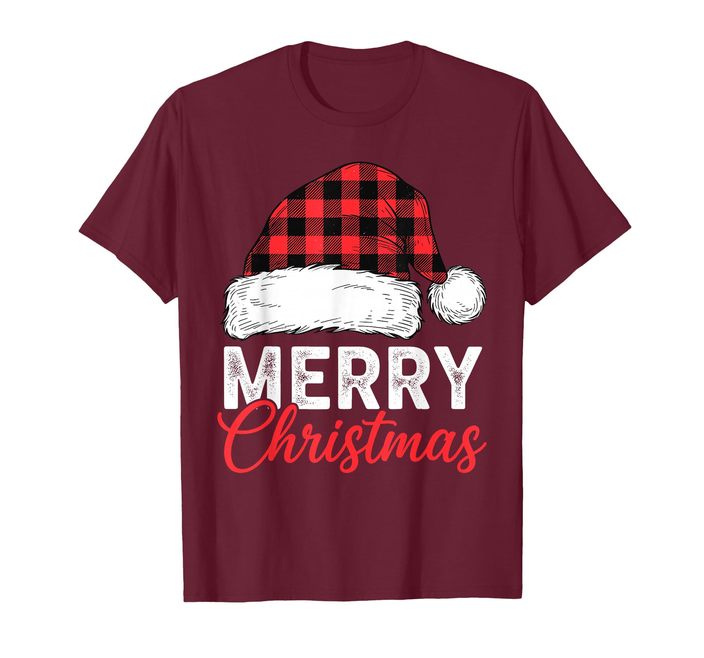 Merry Christmas Shirt Santa Hat Buffalo Plaid Men Women Kids T-Shirt