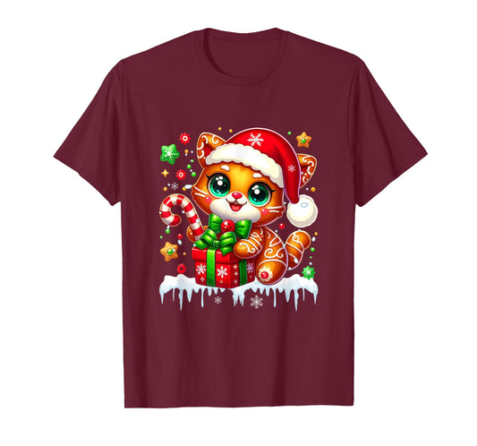 Santa Gingerbread Cat Christmas Box Colorful Baker Baking T-Shirt