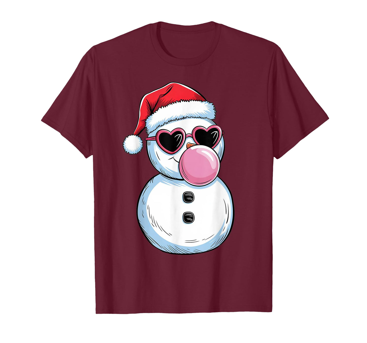 Retro Cool Snowman With Sunglasses Christmas Blowing Bubble T-Shirt