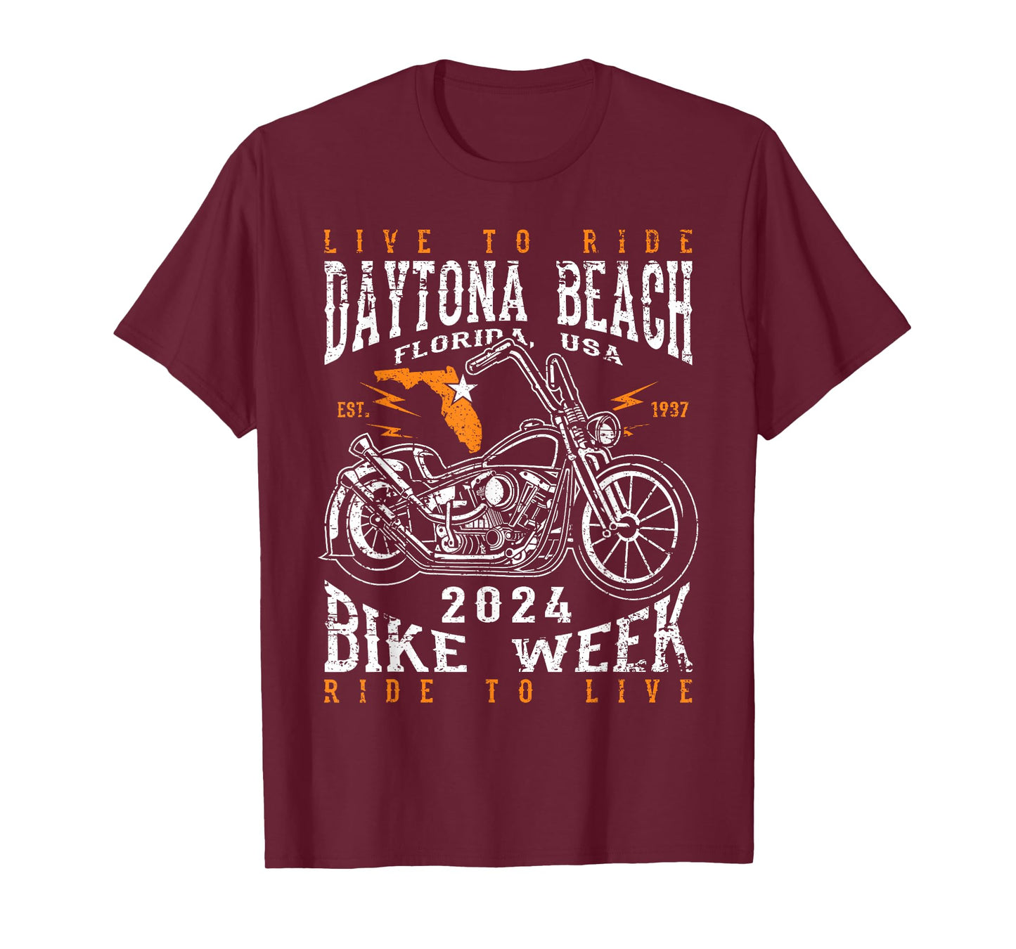 Awesome Daytona Beach Florida USA Bike Week 2024 Daytona Beach Bike Week 2024 Motorcycle Distressed Design T-Shirt