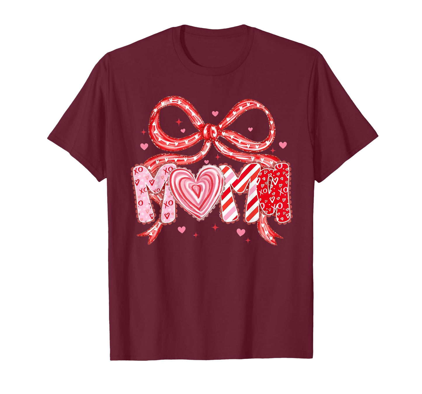Valentine Mama Coquette Bow Heart Mom Mother Women T-Shirt