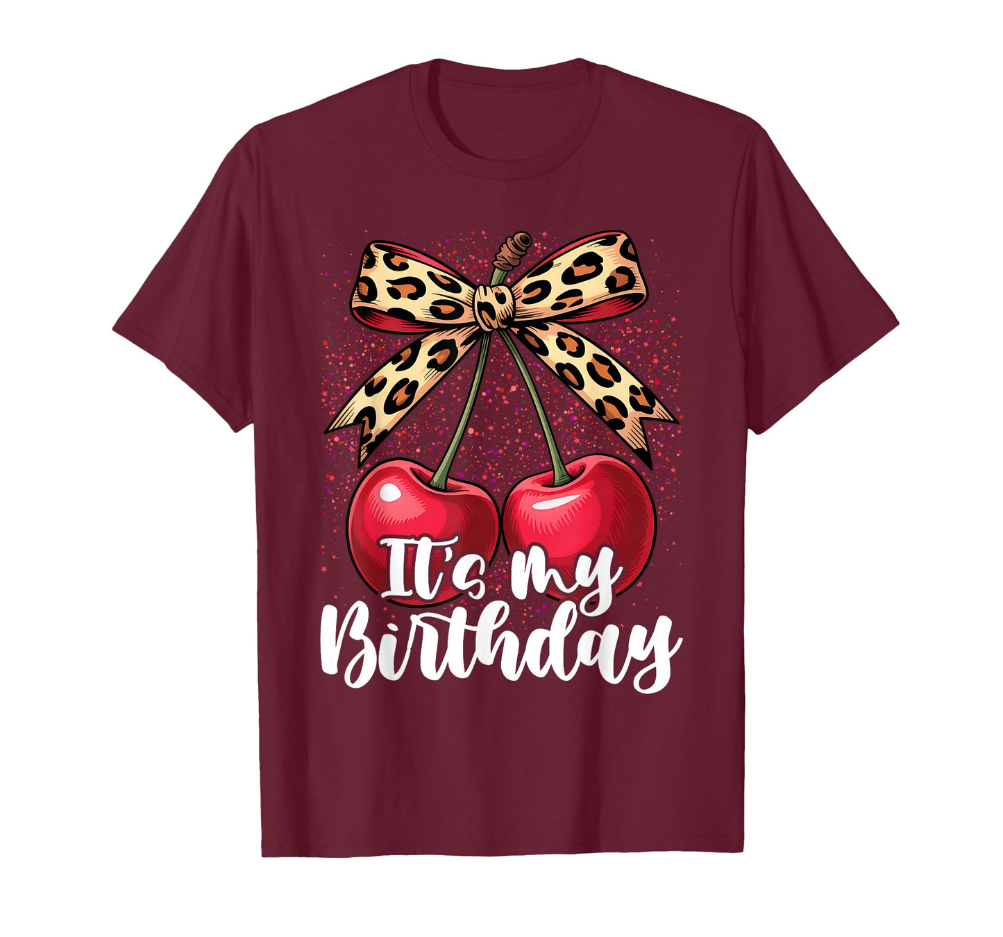 It's My Birthday Cute Cherry Leopard Coquette Bow T-Shirt