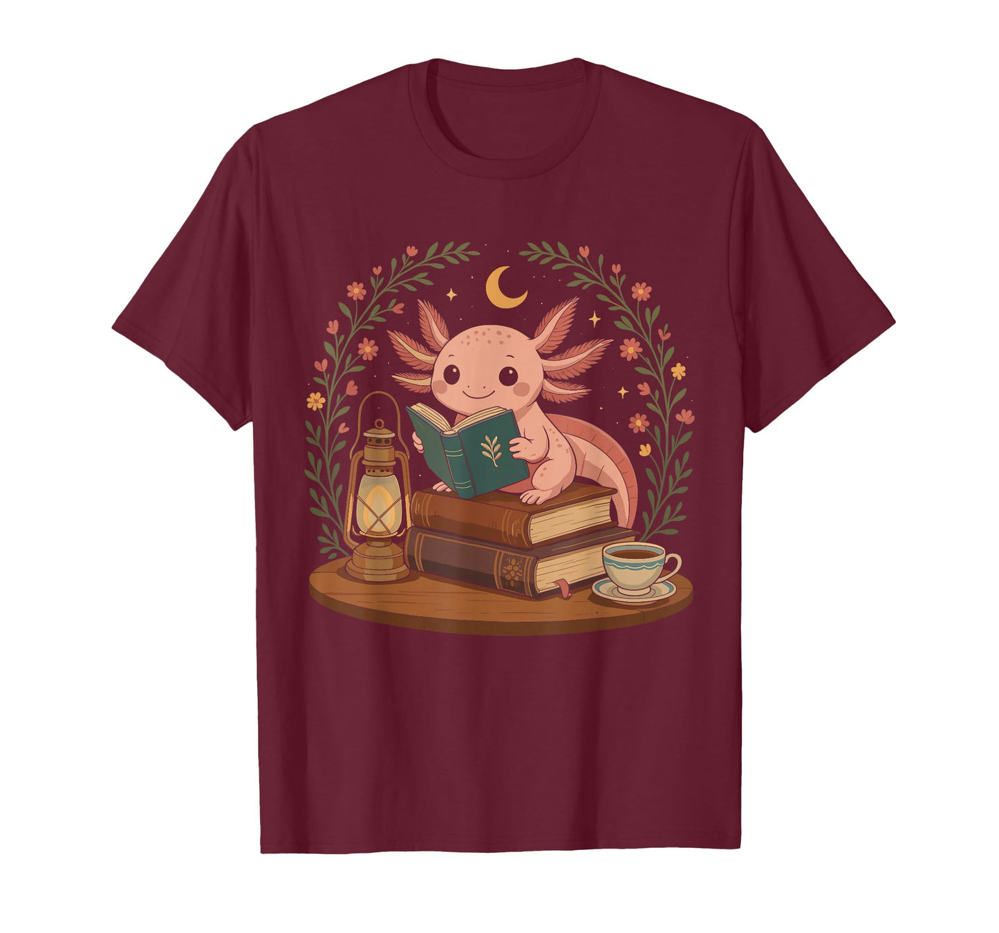 Cute Axolotl Reading Books Cozy Bookworm T-Shirt