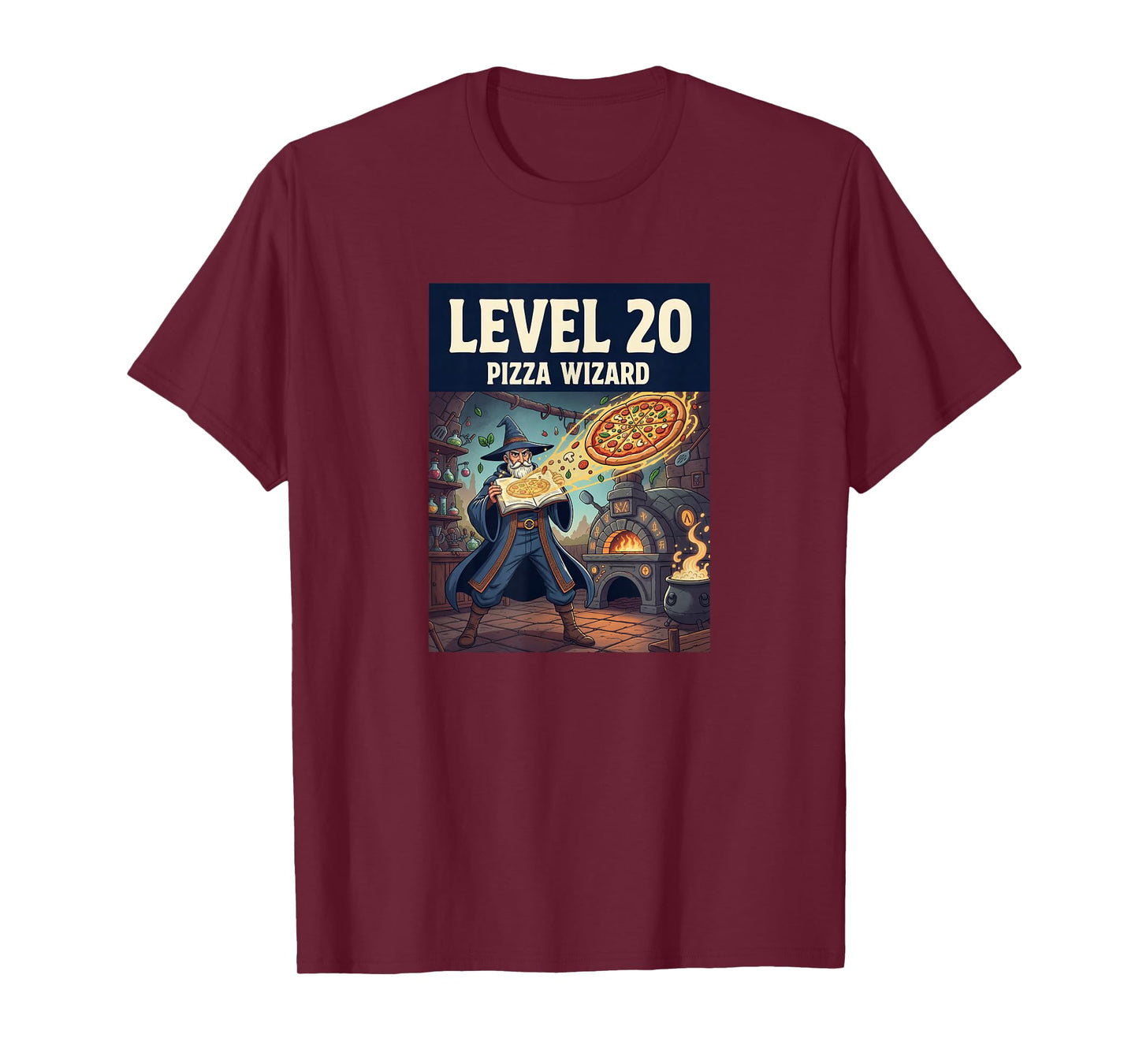 Level 20 Pizza Wizard Fantasy Food Magic Design T-Shirt