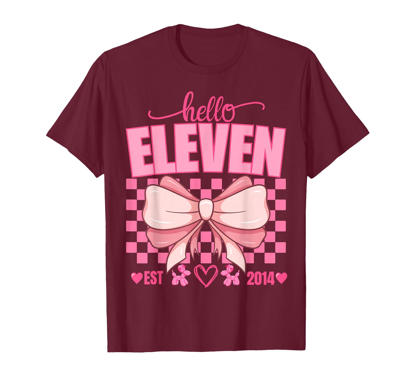 11th Birthday Girl Hello Eleven Est 2014 Pink Coquette Bow T-Shirt