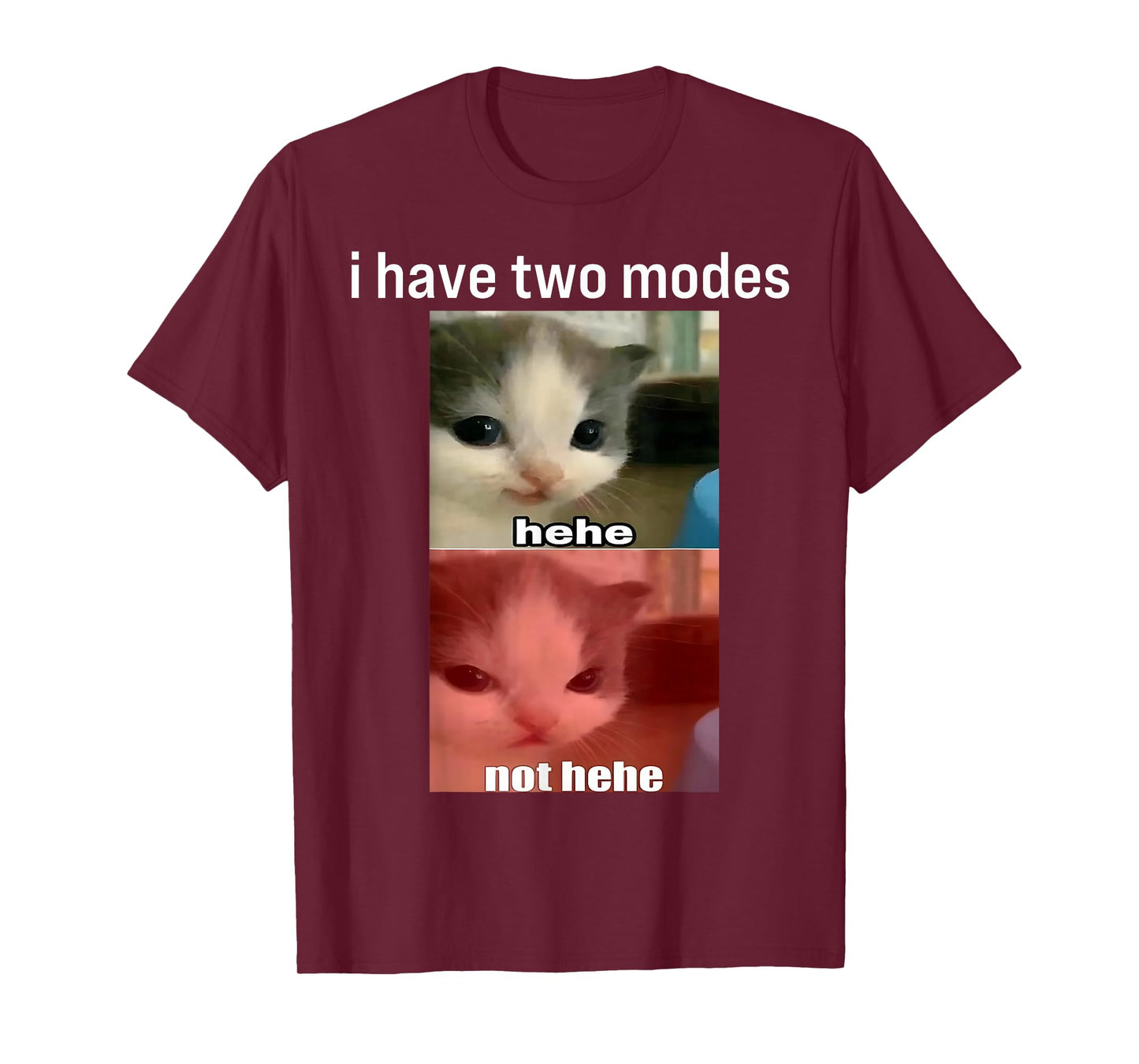 Funny Cat Meme I Have Two Modes Hehe Not Hehe Humor Cat Gift T-Shirt