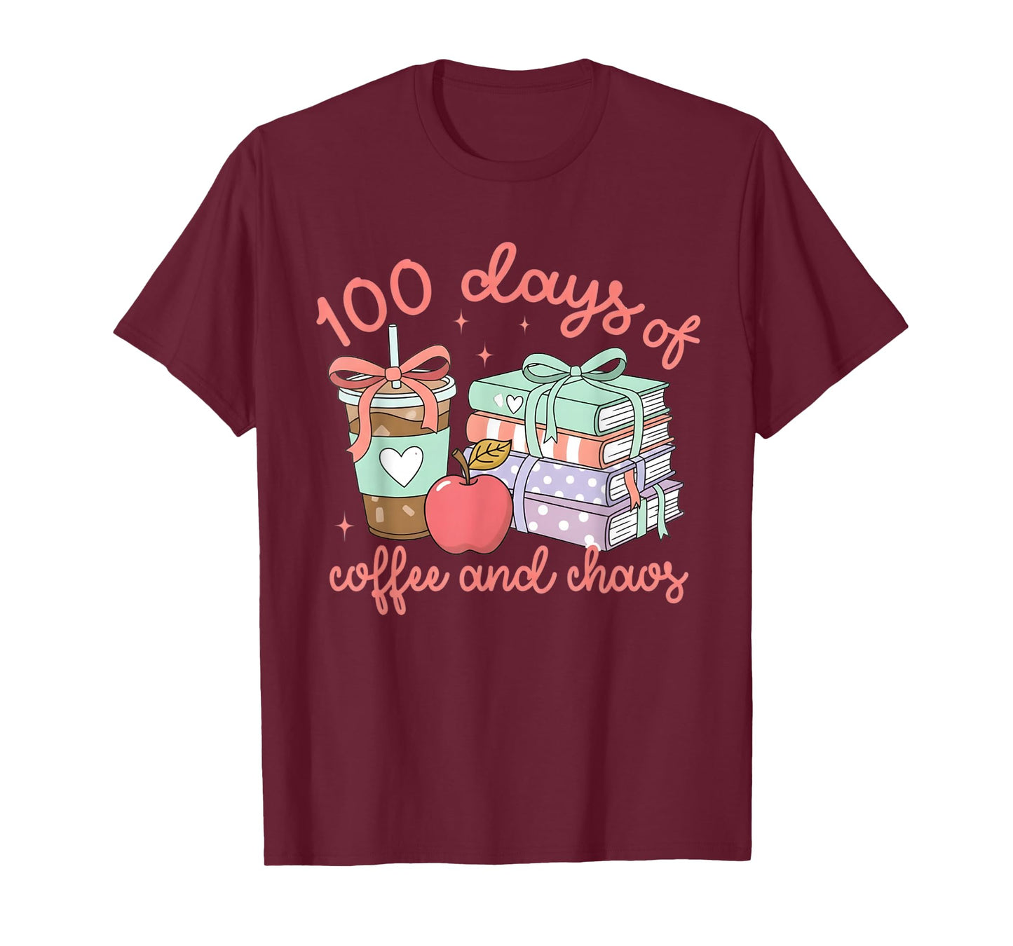 100 Days of Coffee and Chaos Coquette Bow Book Apple T-Shirt