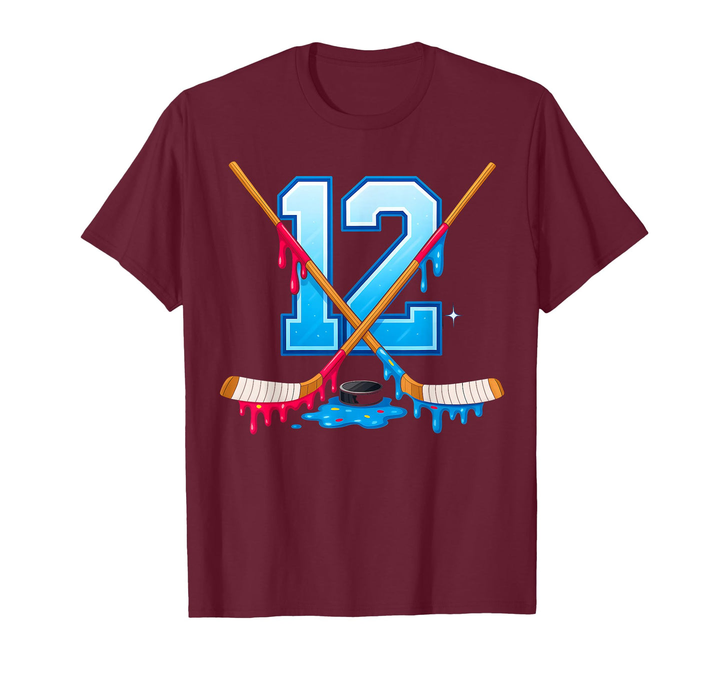 Hockey 12 Year Old Ice Cream Drip Youth 12th Birthday Boys T-Shirt