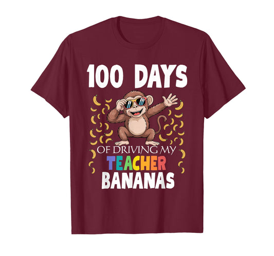 100 Days of Driving My Teacher Bananas Dabbing Monkey School T-Shirt