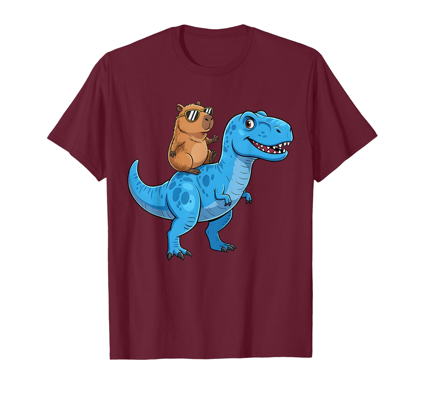 Funny Cute Capybara Riding Dinosaur T Rex Dino Boys Kids T-Shirt