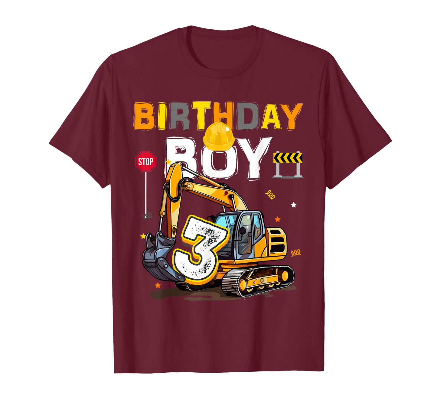 3rd Birthday Boy 3 Years Old Excavator Three Decorations T-Shirt