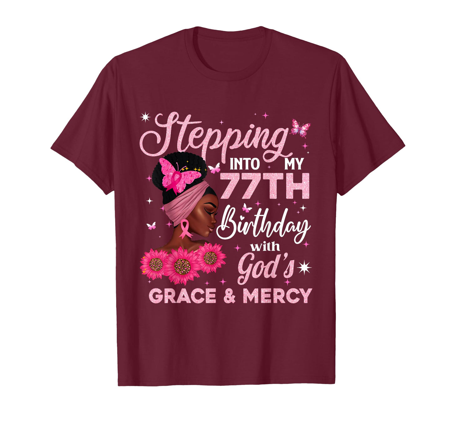 Retro 77th Bday Woman Breast Cancer Butterfly 77 Years Old T-Shirt