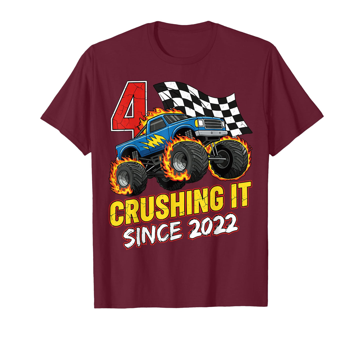 Birthday Monster Truck 4 Year Old Boys 4th Party Born 2022 T-Shirt
