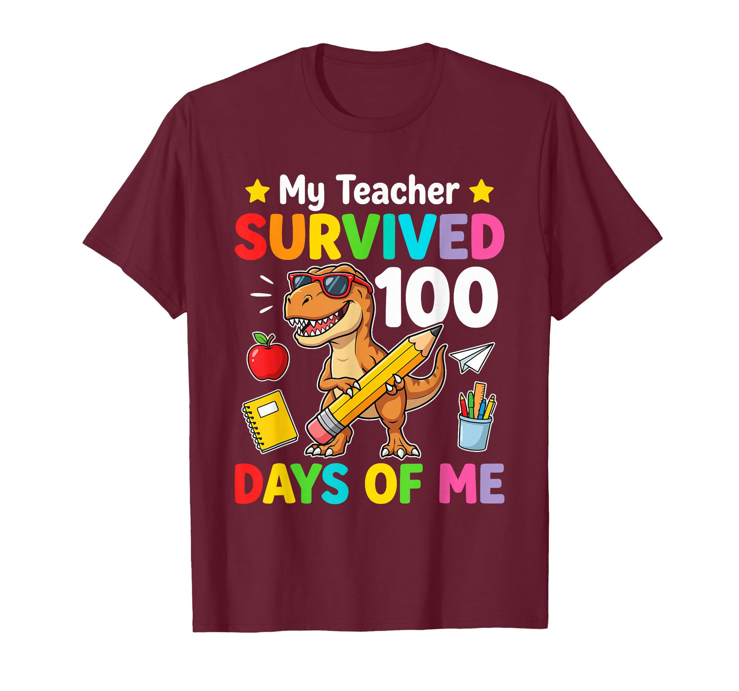 Cool 100 Days Students Boys 100 Days of School Kids Dinosaur T-Shirt
