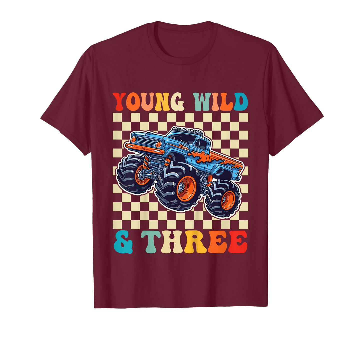 3rd Birthday Monster Truck Young Wild And Three 3 Year Old T-Shirt