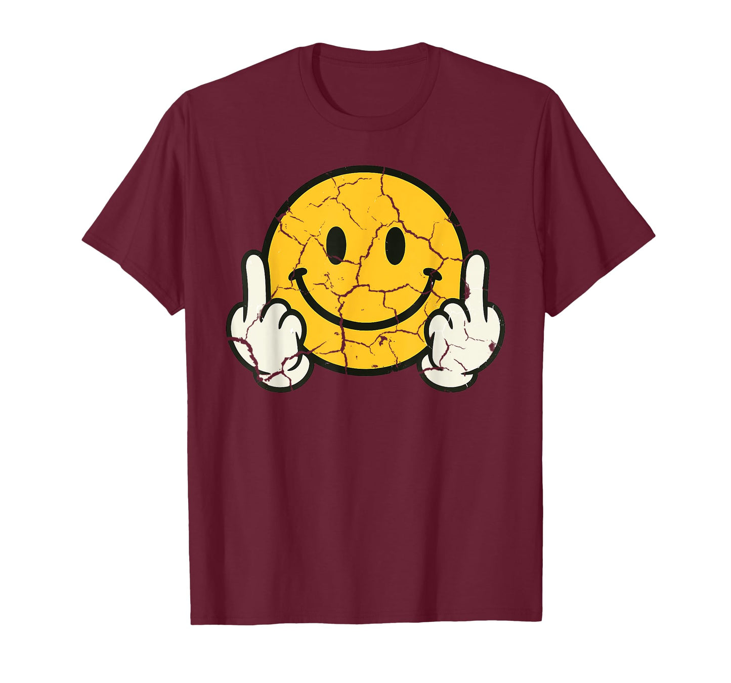 Retro Vintage Smile Face Funny Middle Finger Graphic T-Shirt T-Shirt