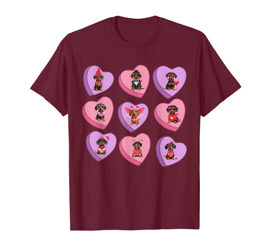 Dachshund Hearts Candy Valentines Weiner Dog Pet Lover T-Shirt