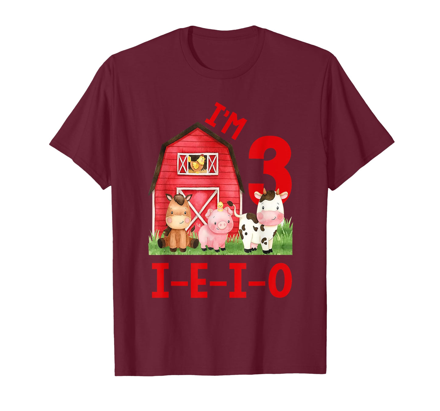 I'm 3 I-E-I-O Farm Theme 3rd Birthday 3 Year Old Party T-Shirt