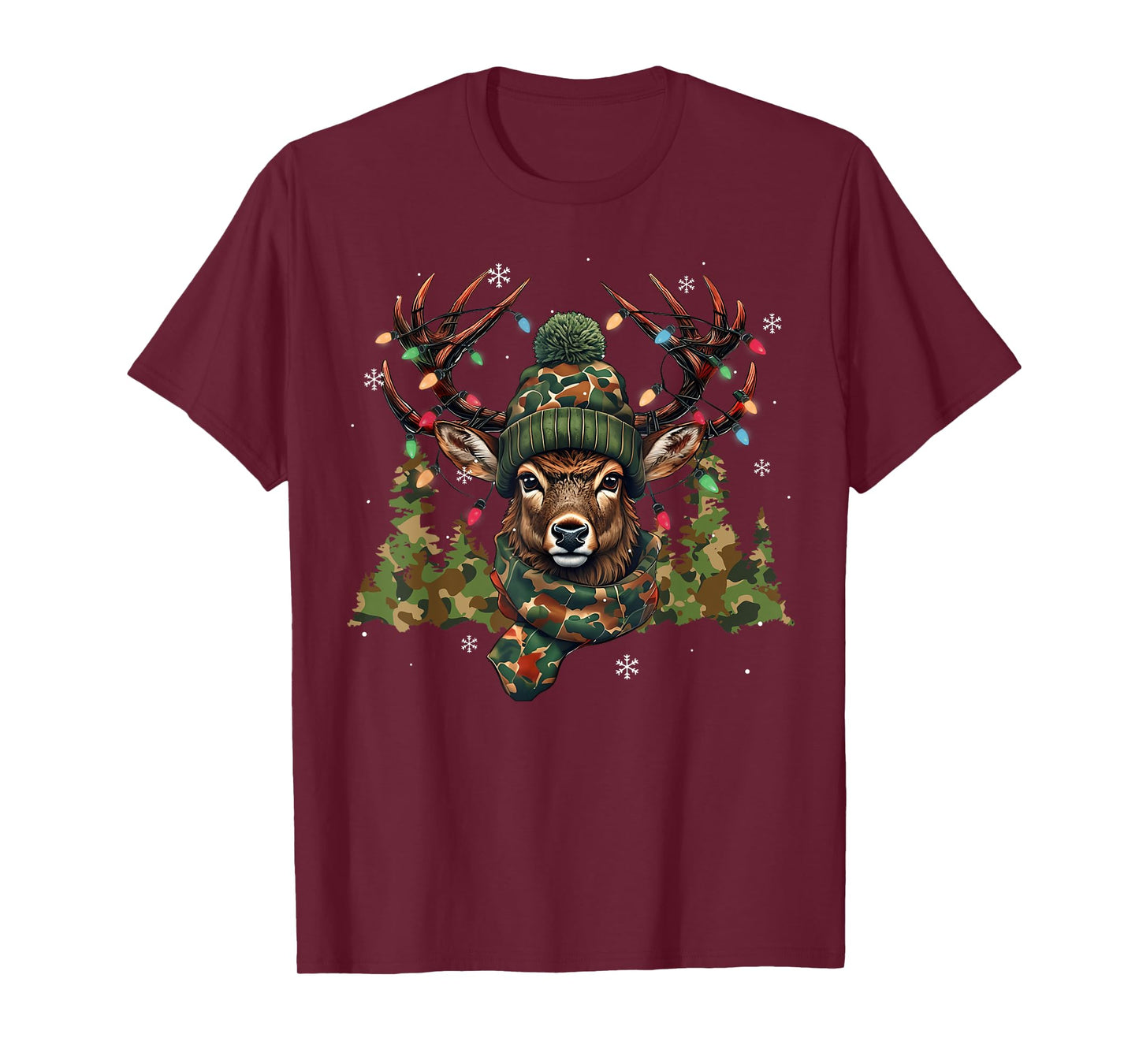 Christmas Holiday Camo Hunting Reindeer Deer Xmas Lights T-Shirt