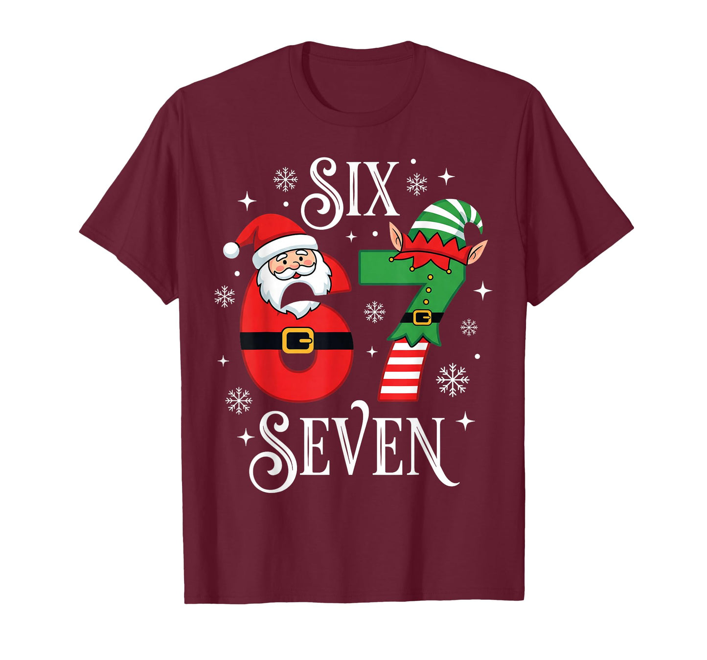Funny Six Seven 67 Meme 6 7 Elf Santa Christmas Pajamas Kids T-Shirt