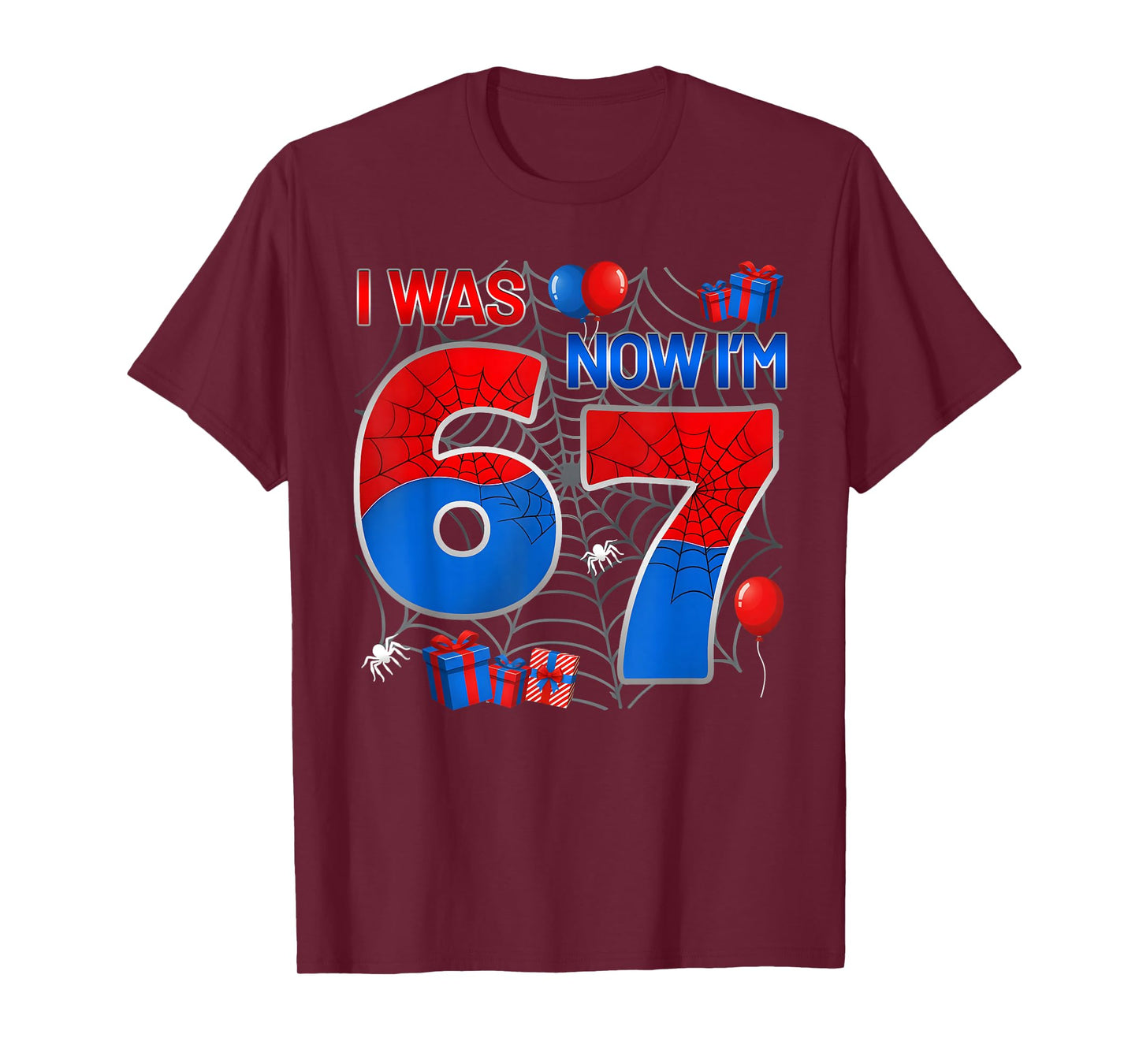 I was 6 Now I'm 7 Year Old Boy Kids 7th Birthday Spider Web T-Shirt