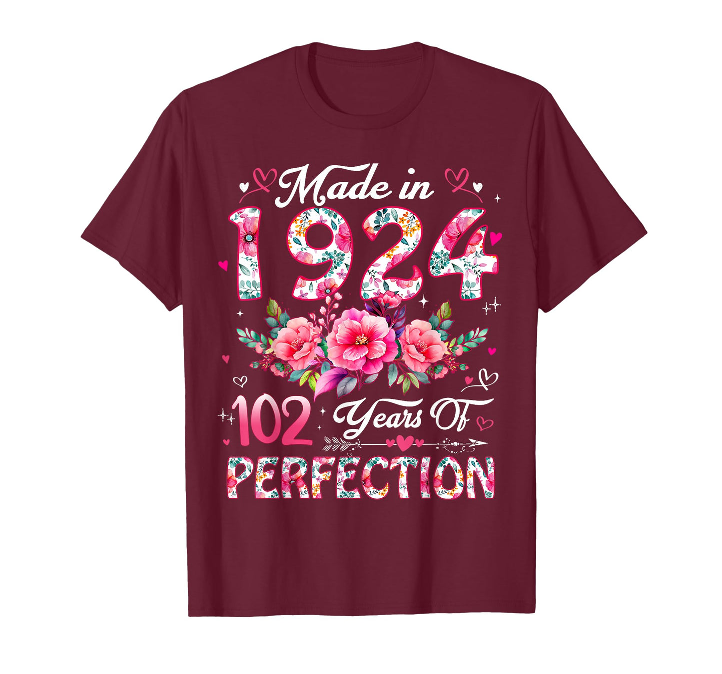 102 Year Old Made in 1924 Floral 102nd Birthday Women T-Shirt