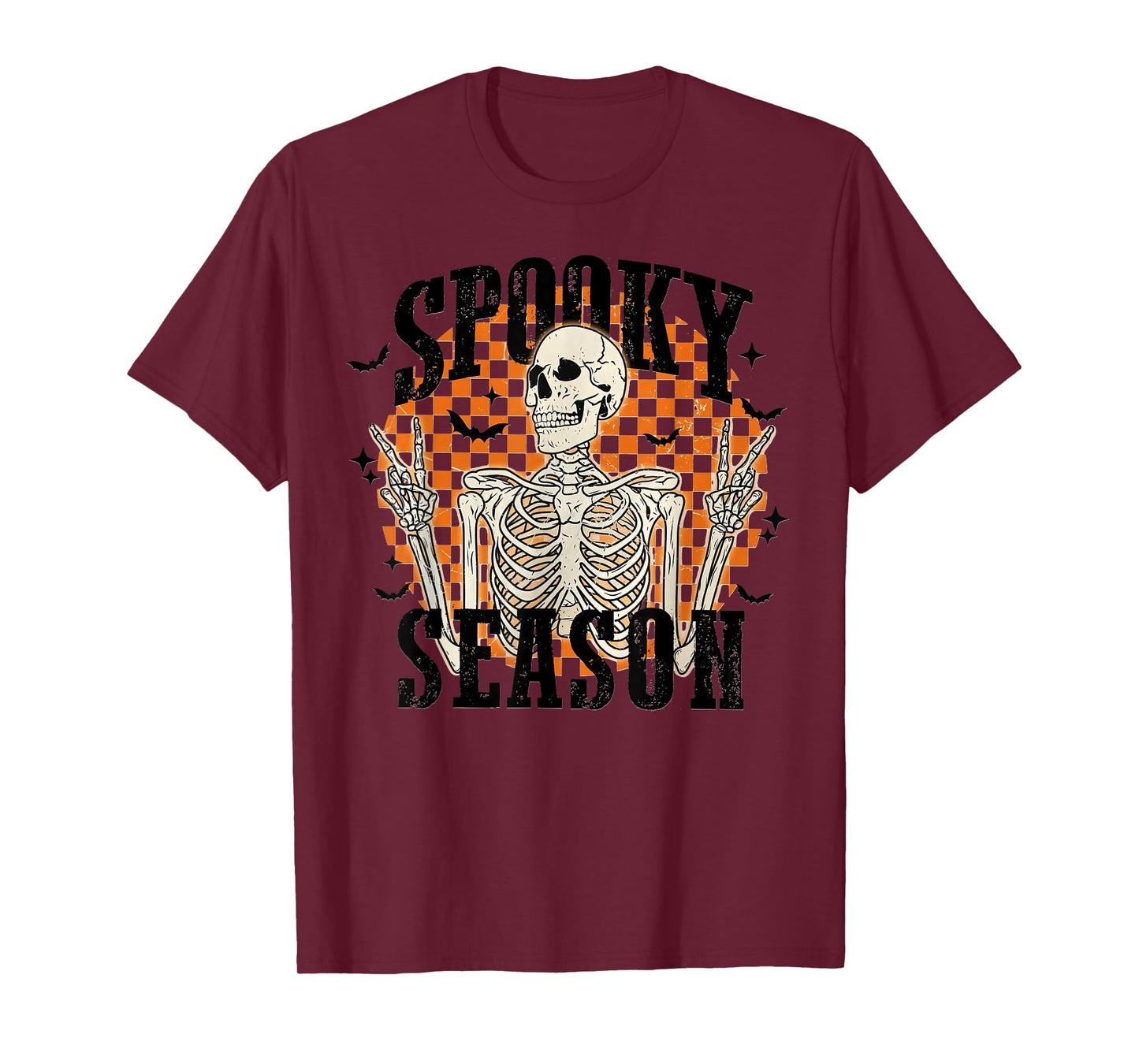 Spooky Season Skeleton Checkerboard Funny Halloween T-Shirt