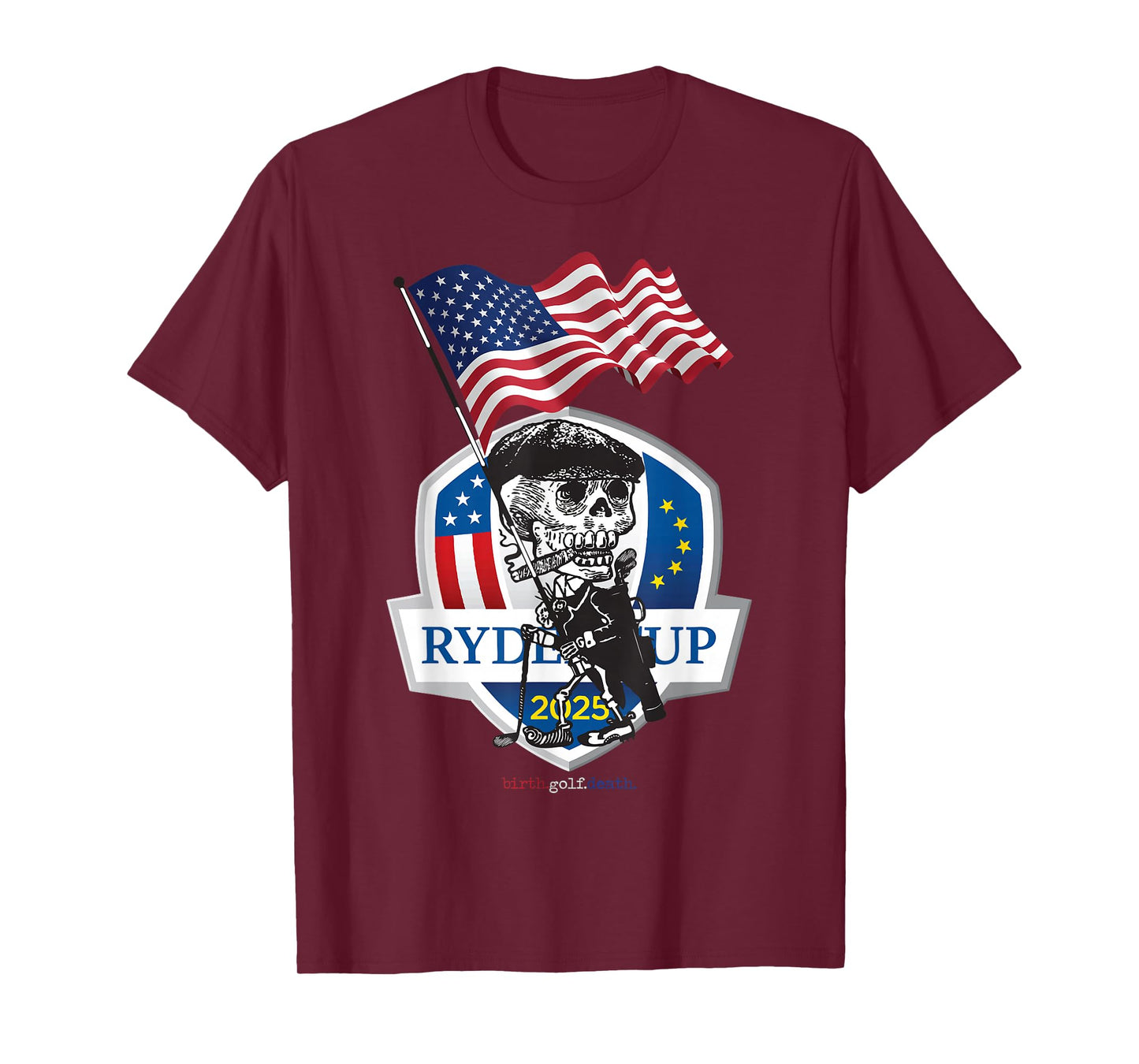 Skeleton Golfer USA Flag Funny Ryder Cup 2025 Design T-Shirt