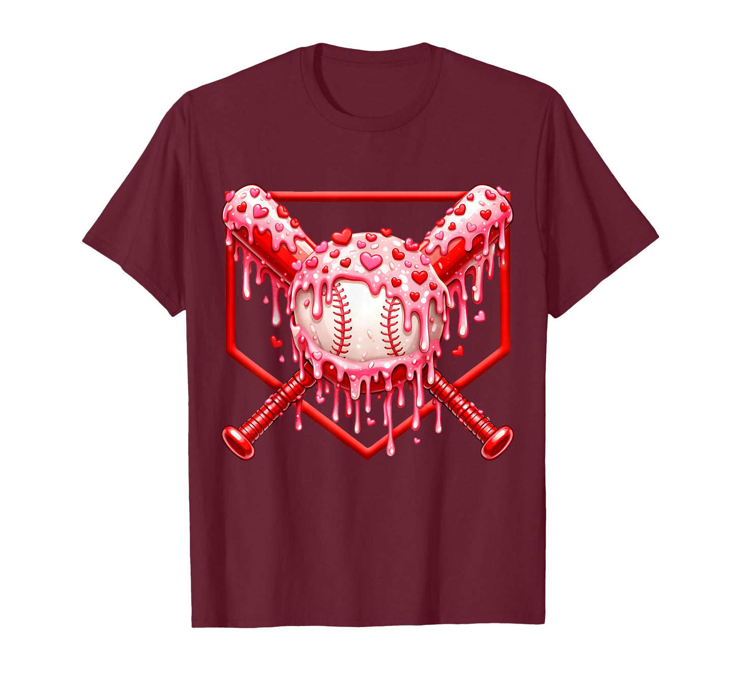Valentines Day Baseball Boys Ice Cream Drip Heart Youth Kids T-Shirt