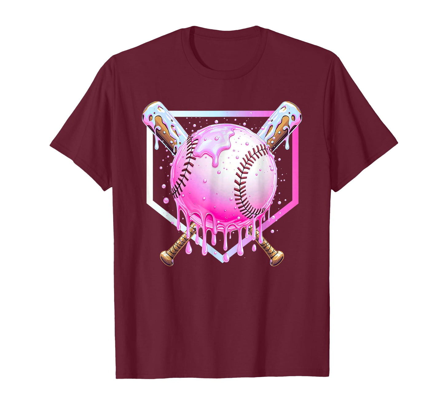 Pink Baseball Drip Shirt for Youth Girls Ice Cream Dripping T-Shirt