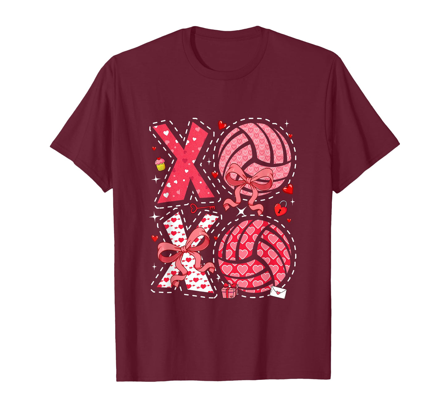 Pink Costume Volleyball Balls Bow Tie Hearts Valentine's Day T-Shirt