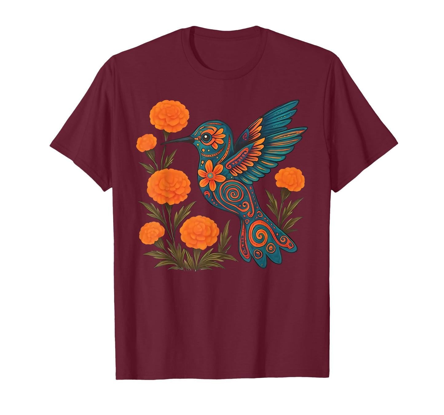 Alebrije Hummingbird Flower Mexican Folk Art Bird Nature T-Shirt