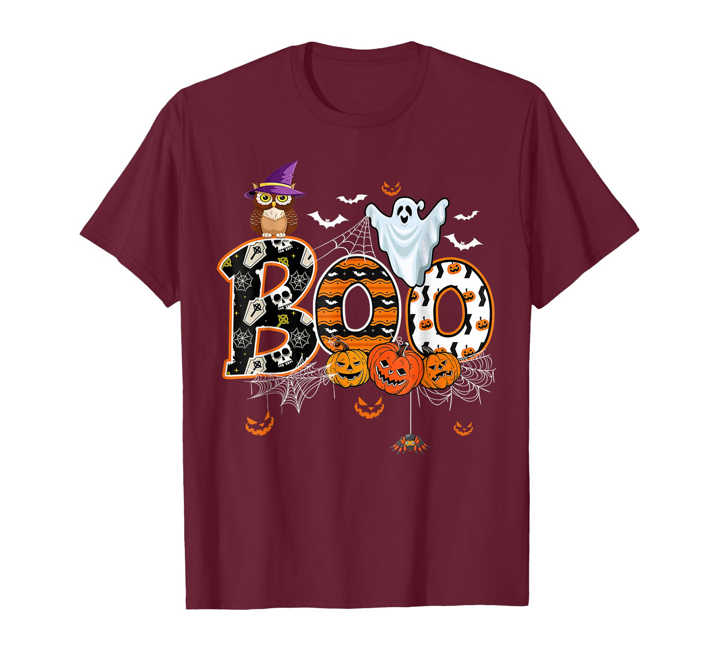 Boo Creepy Owl Pumpkin Ghost Halloween Men Women Kids T-Shirt