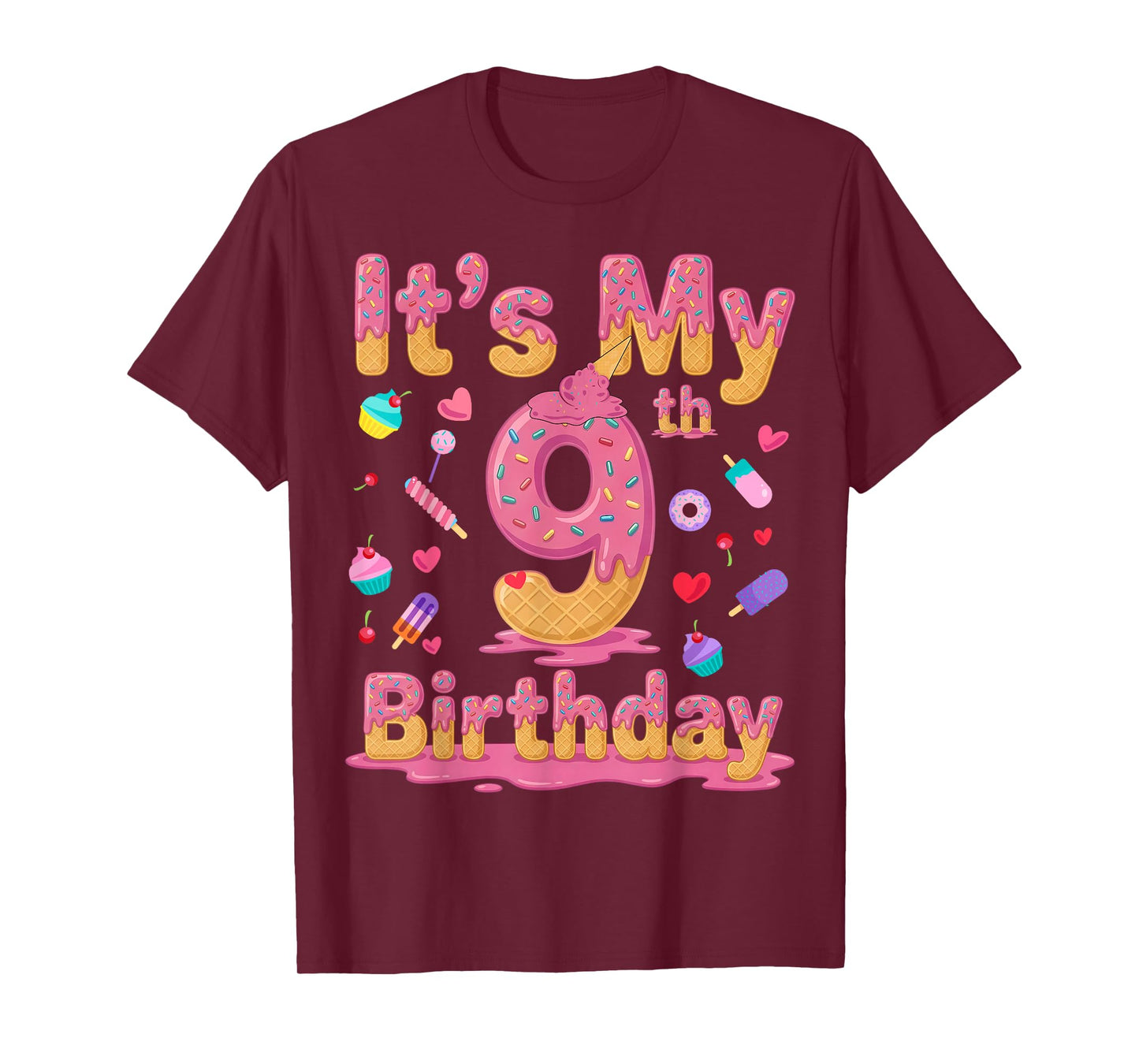 It's My 9th Birthday Girl Ice Cream Drip 9 Years Old T-Shirt