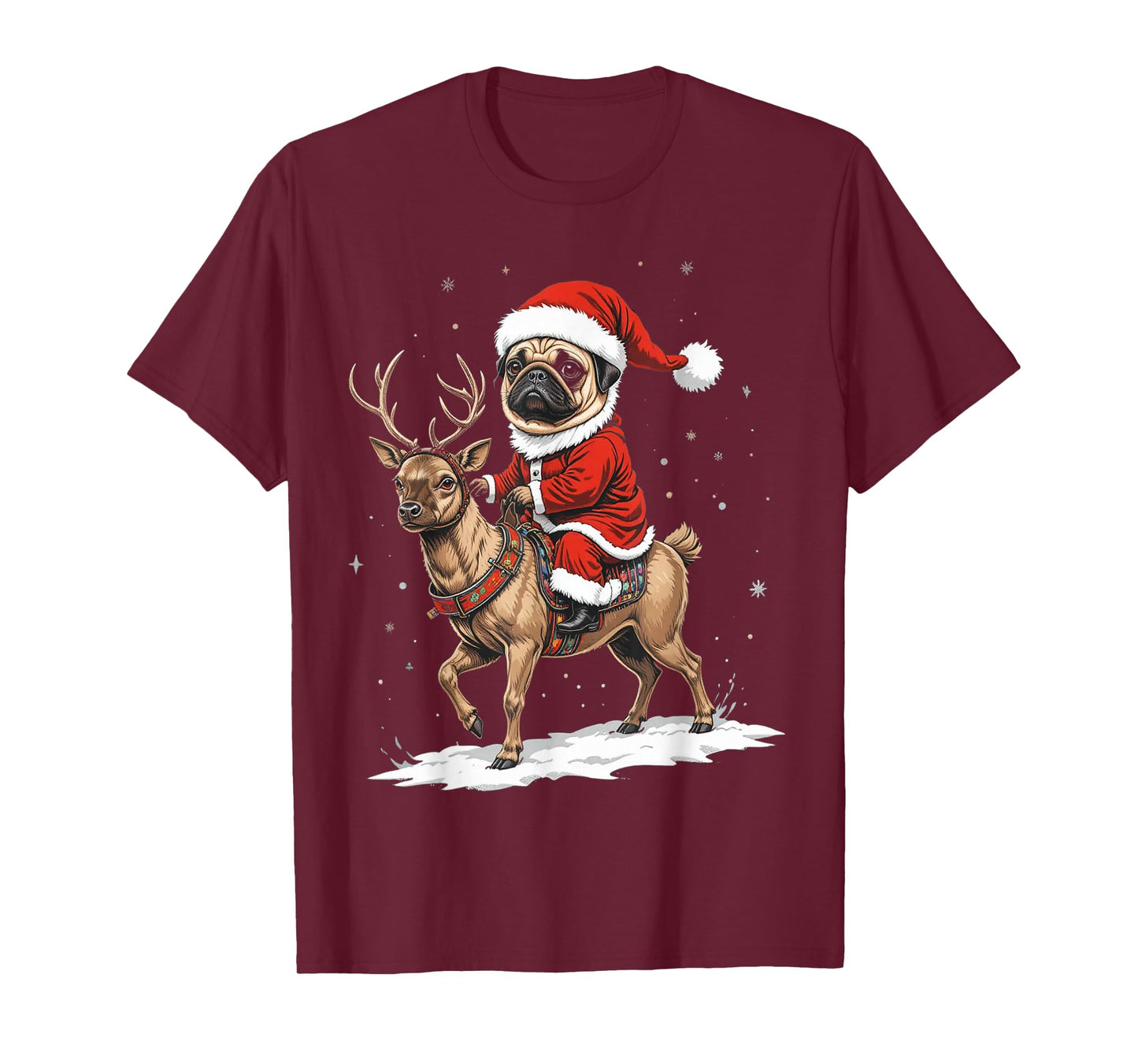 Pug Santa Riding Reindeer Christmas Holiday Puppy Happy T-Shirt