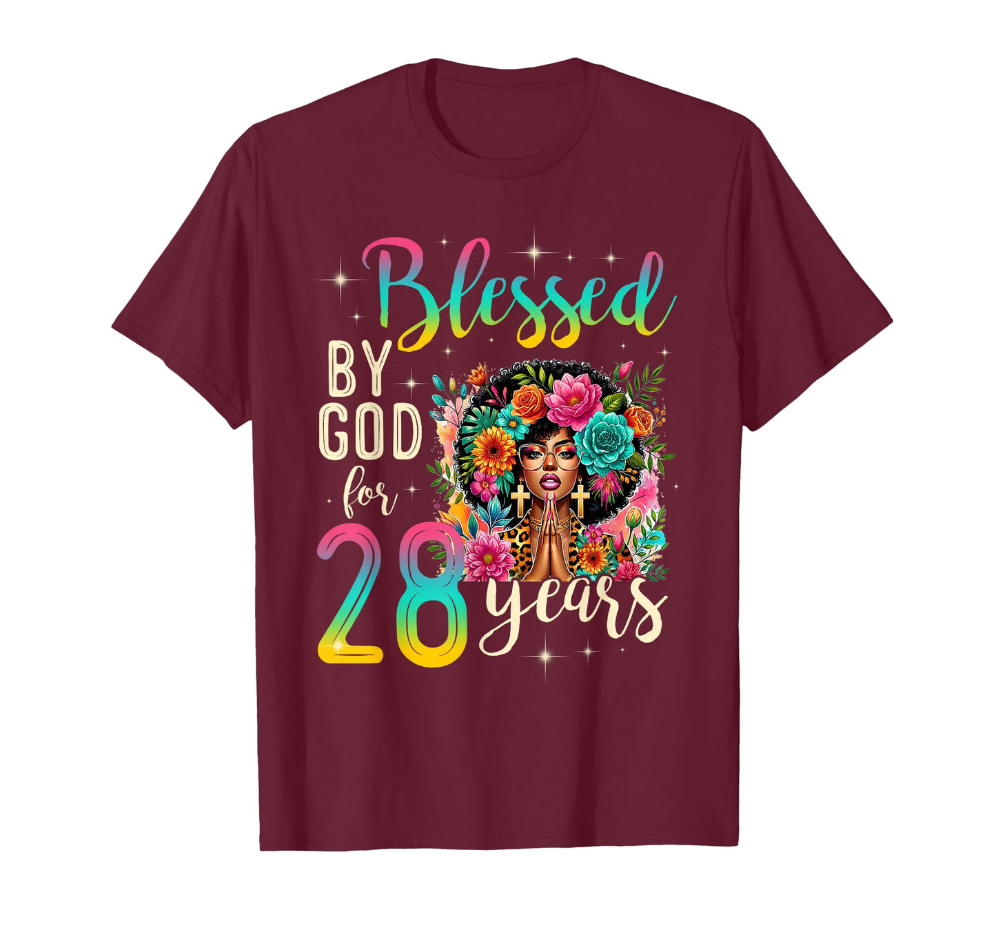 Black Girl Blessed by God for 28 Years Christian Birthday T-Shirt