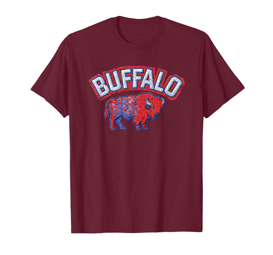 Buffalo - Bison Faux Patchwork Stitch Graphic 716 NY City T-Shirt