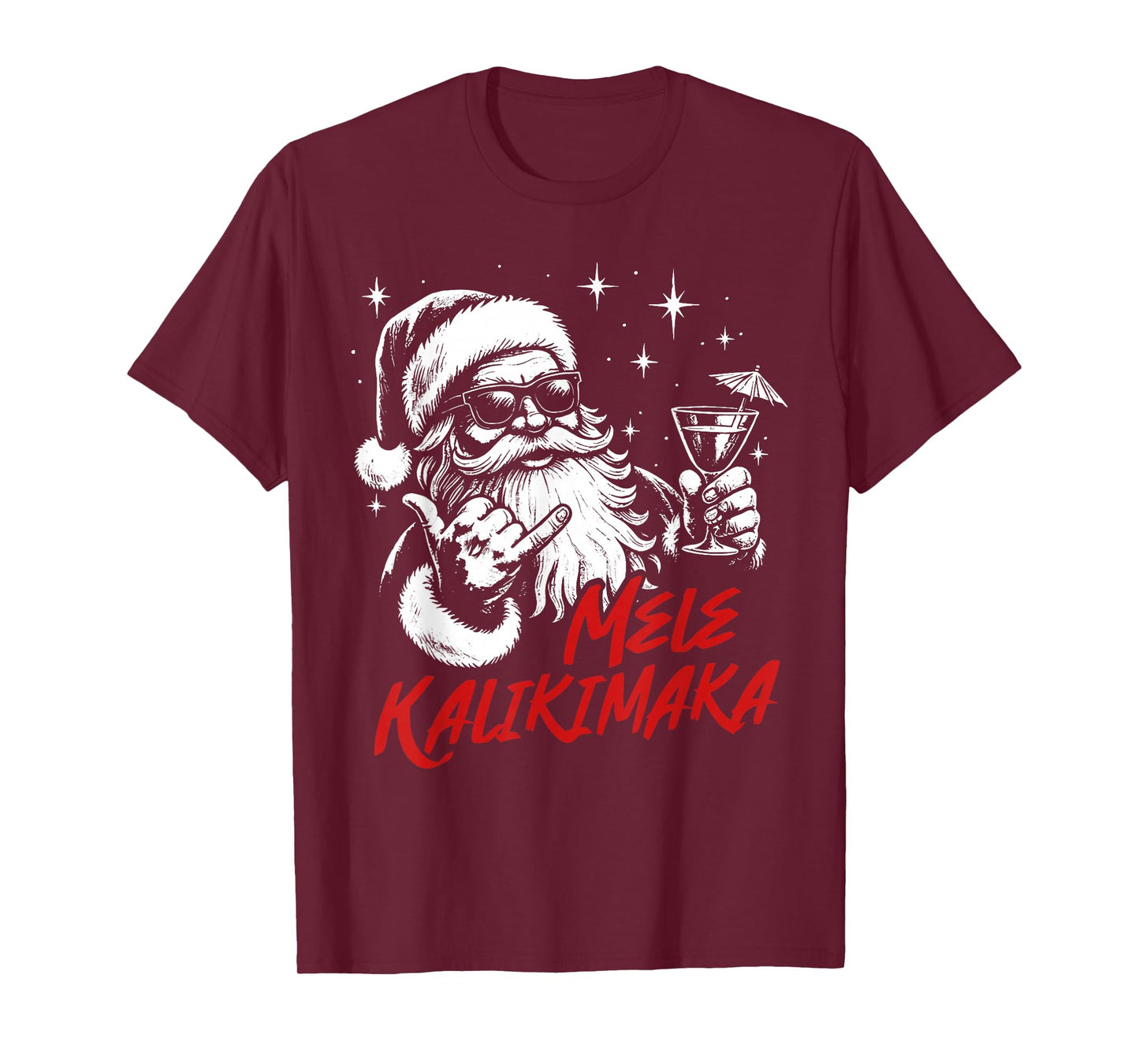 Retro Christmas Mele Kalikimaka Santa Shaka Hawaii Cocktails T-Shirt