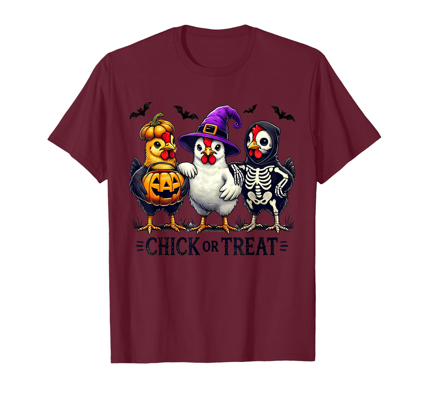 Funny Chick Or Treat Halloween Witch Spooky Chicken Pumpkin T-Shirt