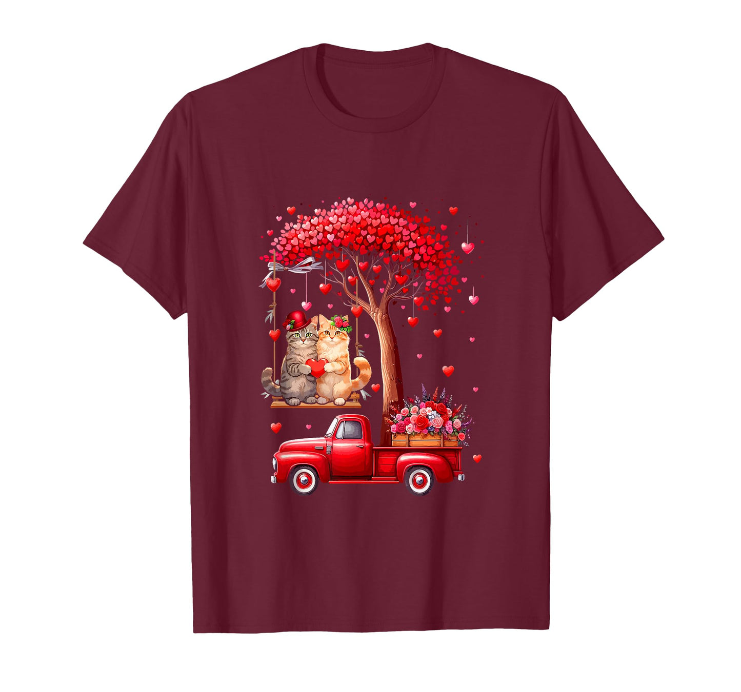 Couple Cats Valentine Hearts Tree Pickup Truck Owner T-Shirt