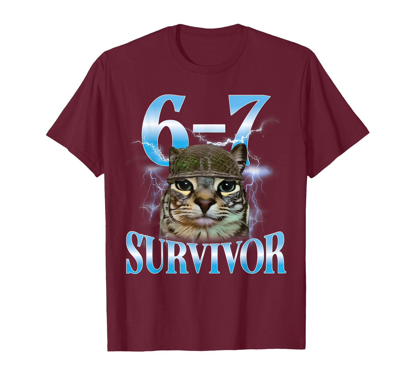 Funny Saying 67 Cats Tummy Ache Survivor Cat Meme Six Seven T-Shirt