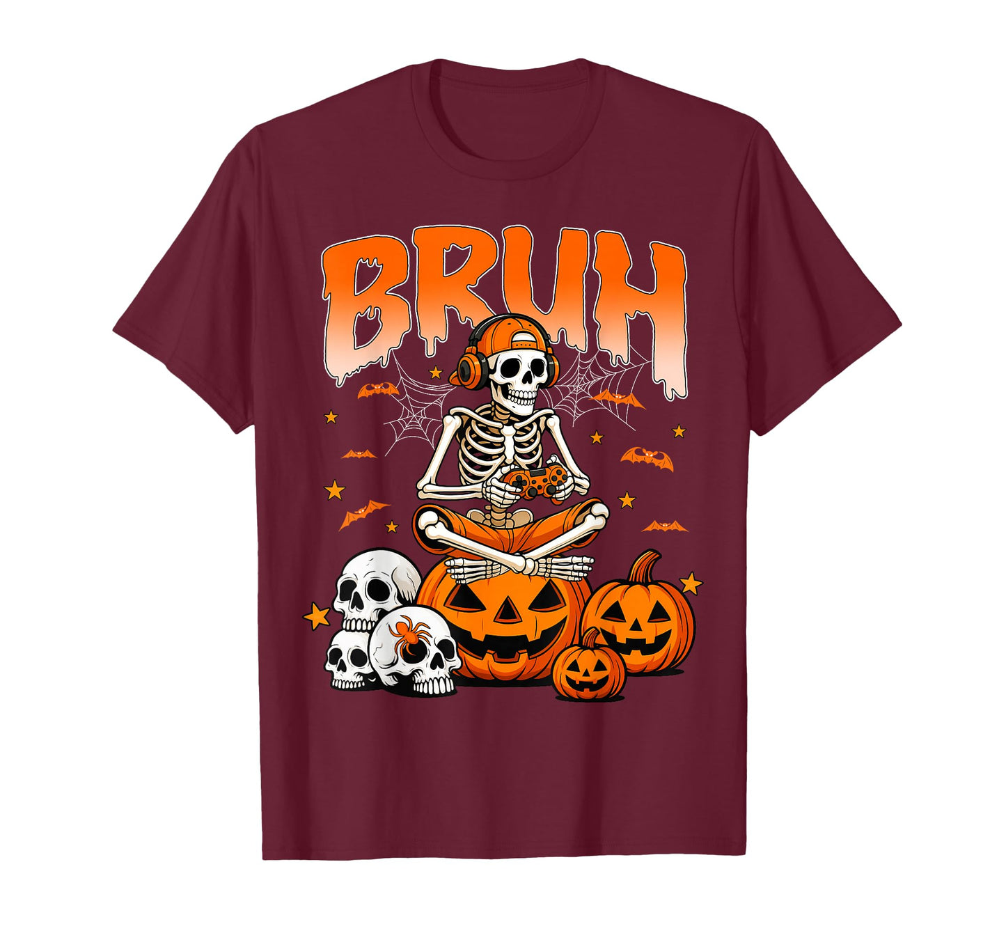 Bruh Halloween Skeleton Gamer Video Gaming Boys Men T-Shirt