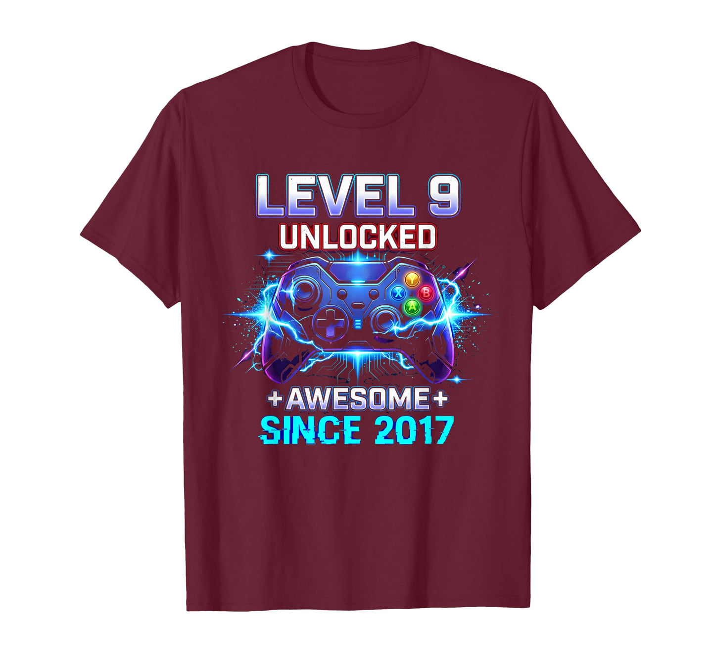 Level 9 Unlocked Awesome Since 2017 9th Birthday Boy Gamer T-Shirt