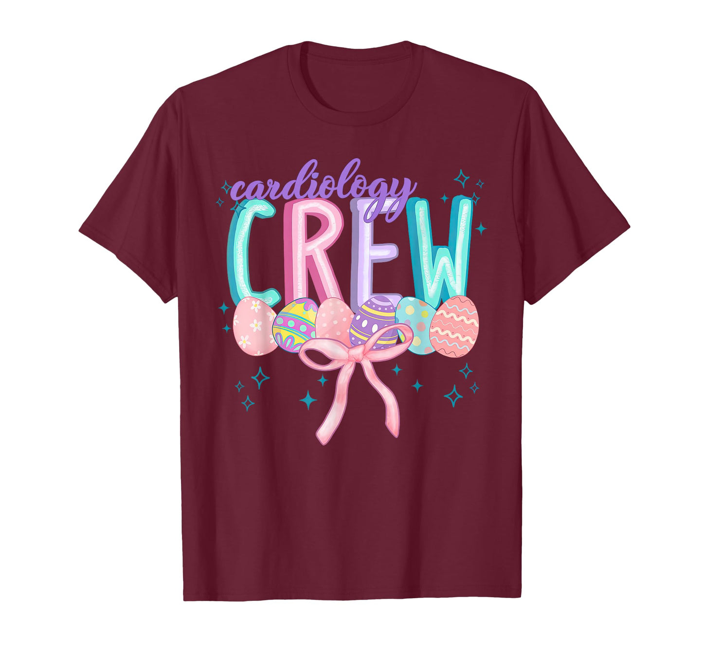 Coquette Bow Cardiology Crew Egg Bunny Easter Cardiac Nurse T-Shirt