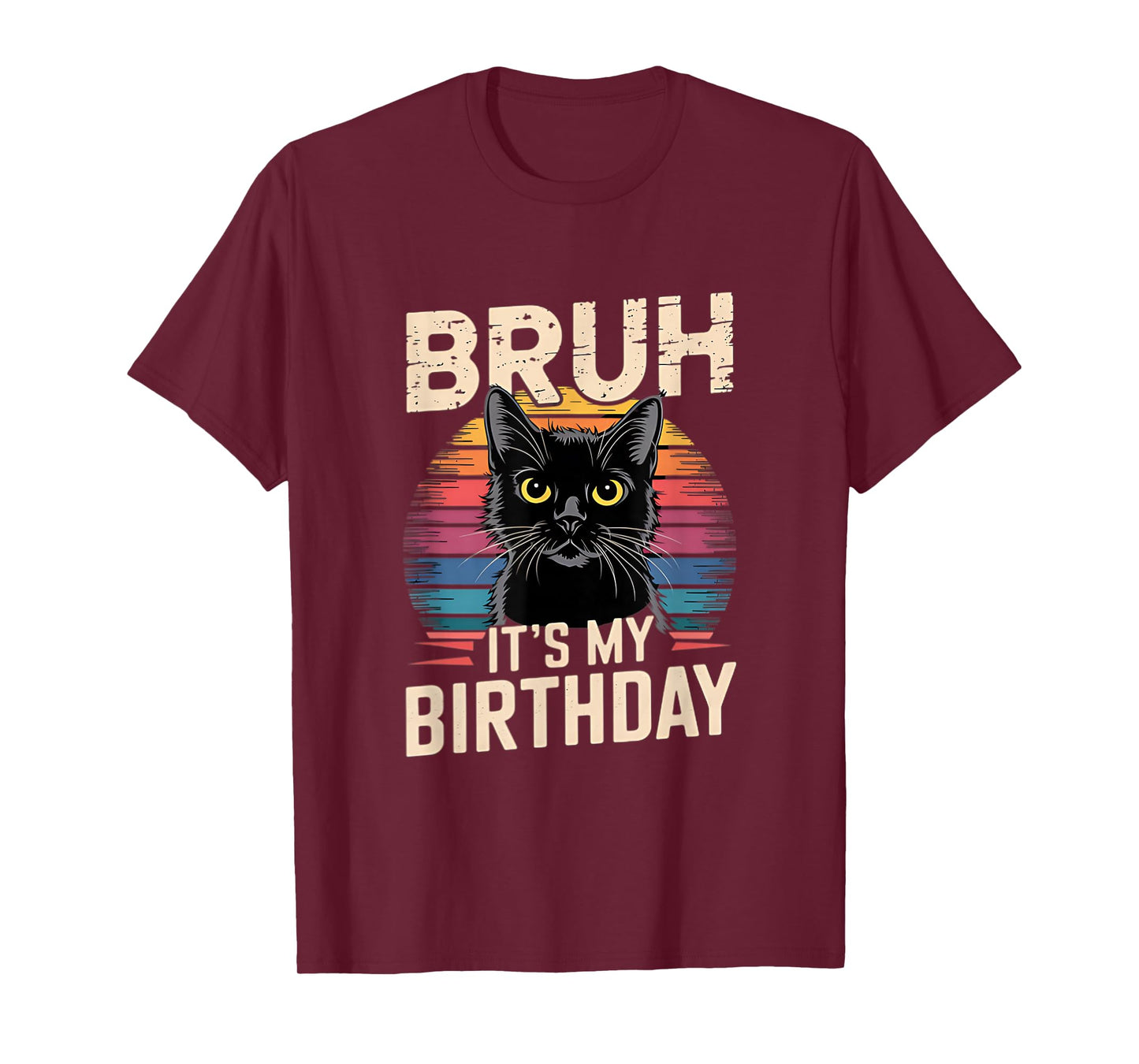 Bruh It's My Birthday Cat Retro Sunset T-Shirt