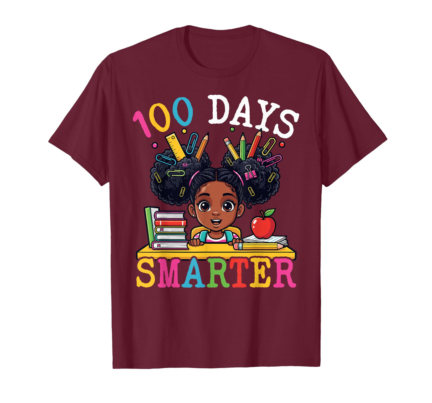 100 Days of School Afro Black Girls Kids 100th Day Smarter T-Shirt
