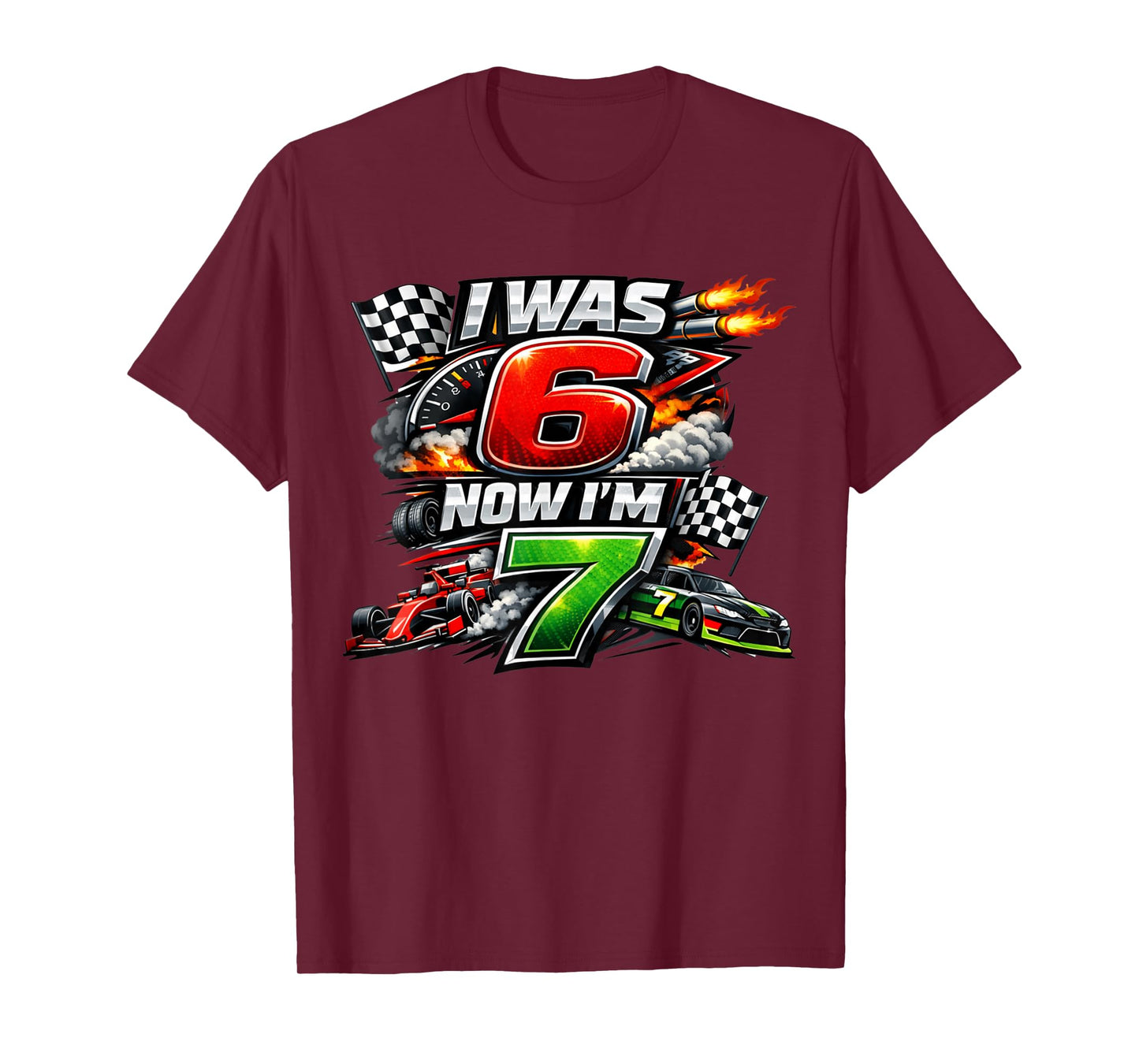 I was 6 Now I'm 7 Race Car Racing 67 Meme Boys Kids Birthday T-Shirt