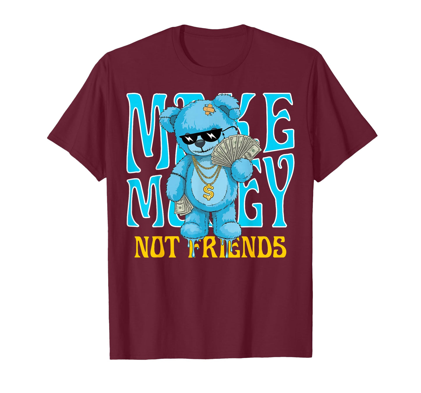 Streetwear Retro Matching Gamma Blue Make Money Not Friends T-Shirt