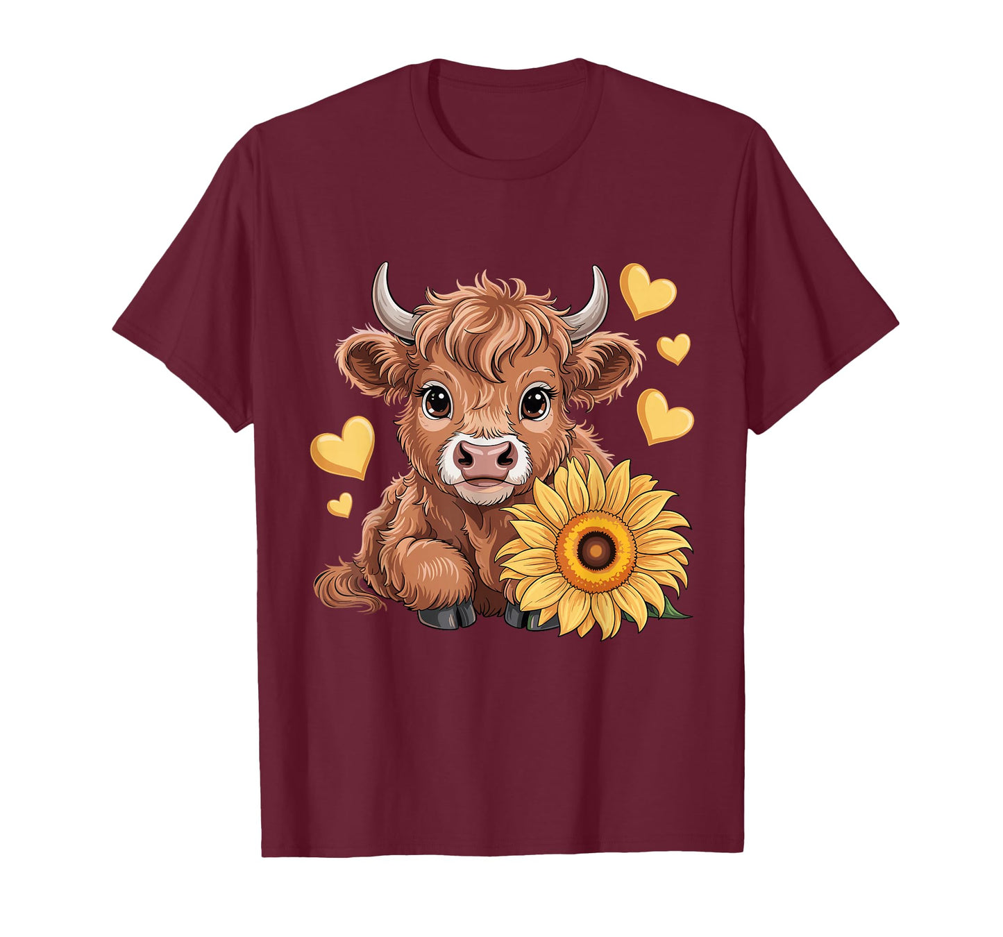 Highland Cow with Sunflower Cute Highland Cow Women Girls T-Shirt