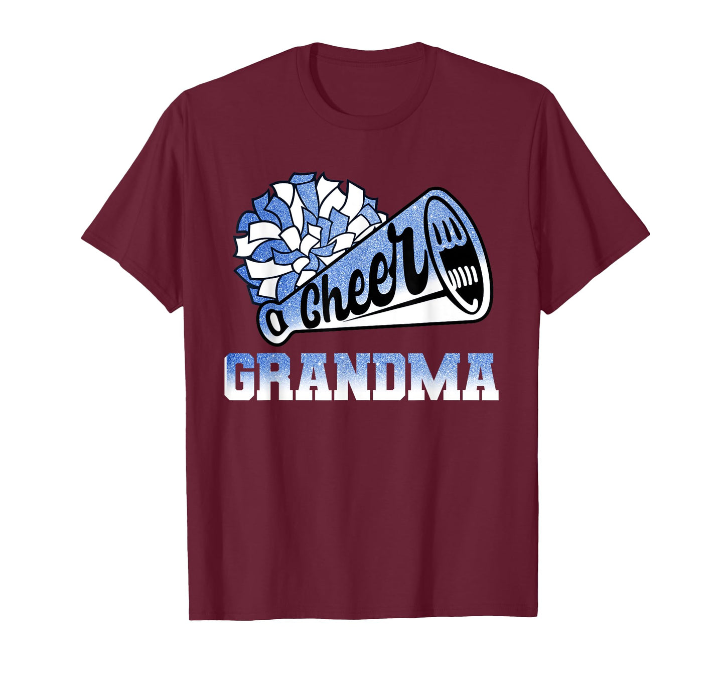 Cheer Grandma Biggest Fan Cheerleader Blue White Pom Pom T-Shirt